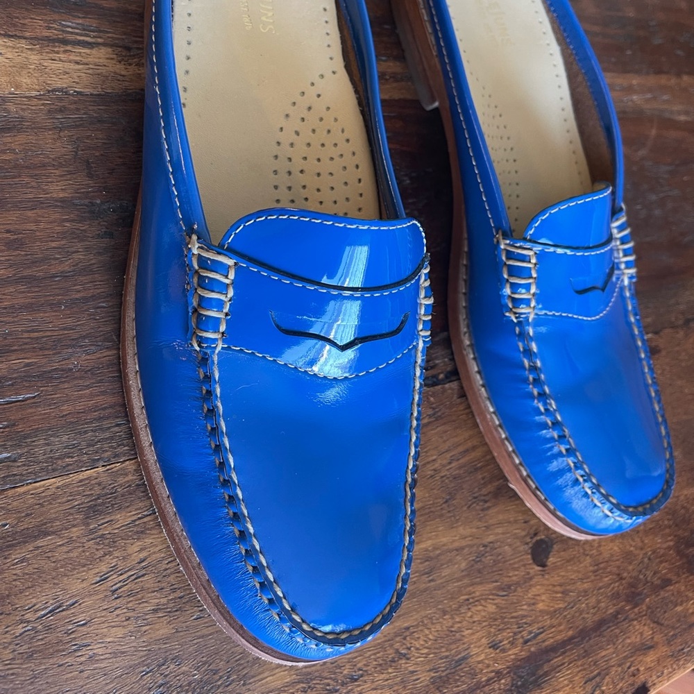 G.H.Bass Weejuns Patent Leather Blue Slides 8.5